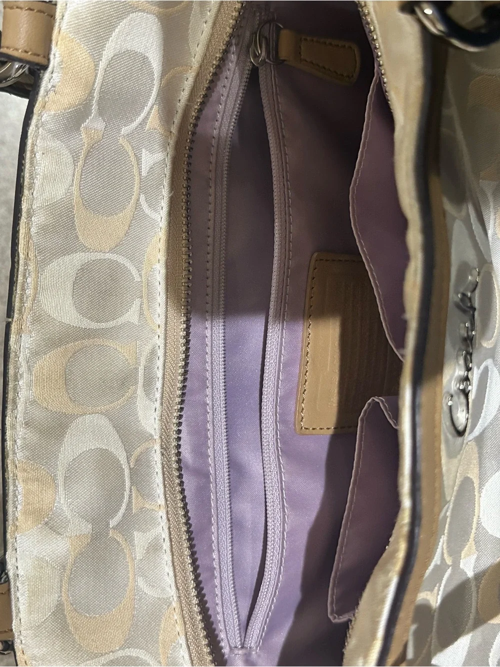 Coach Cream and Tan Signature Tote